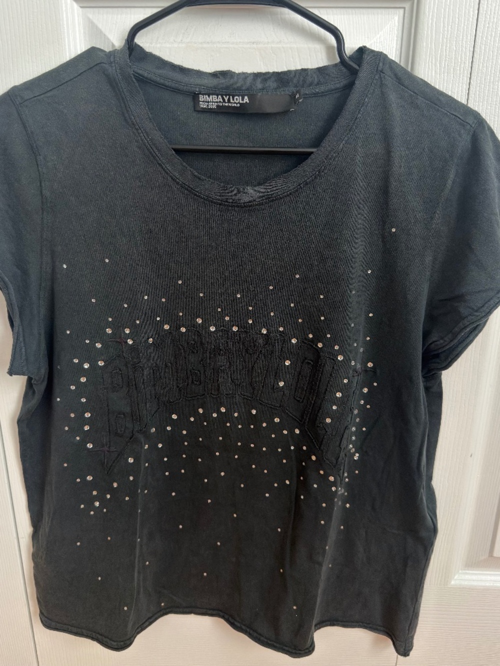 BIMBA Y LOLA Dark Gray Rhinestone Graphic Tee - Size M